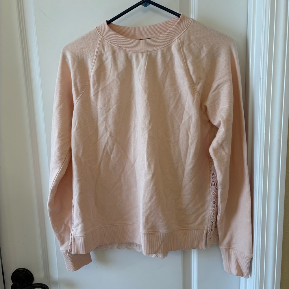 J.Crew XS Lace Eyelet Back Sweatshirt Blush Pink NWT Style J3917